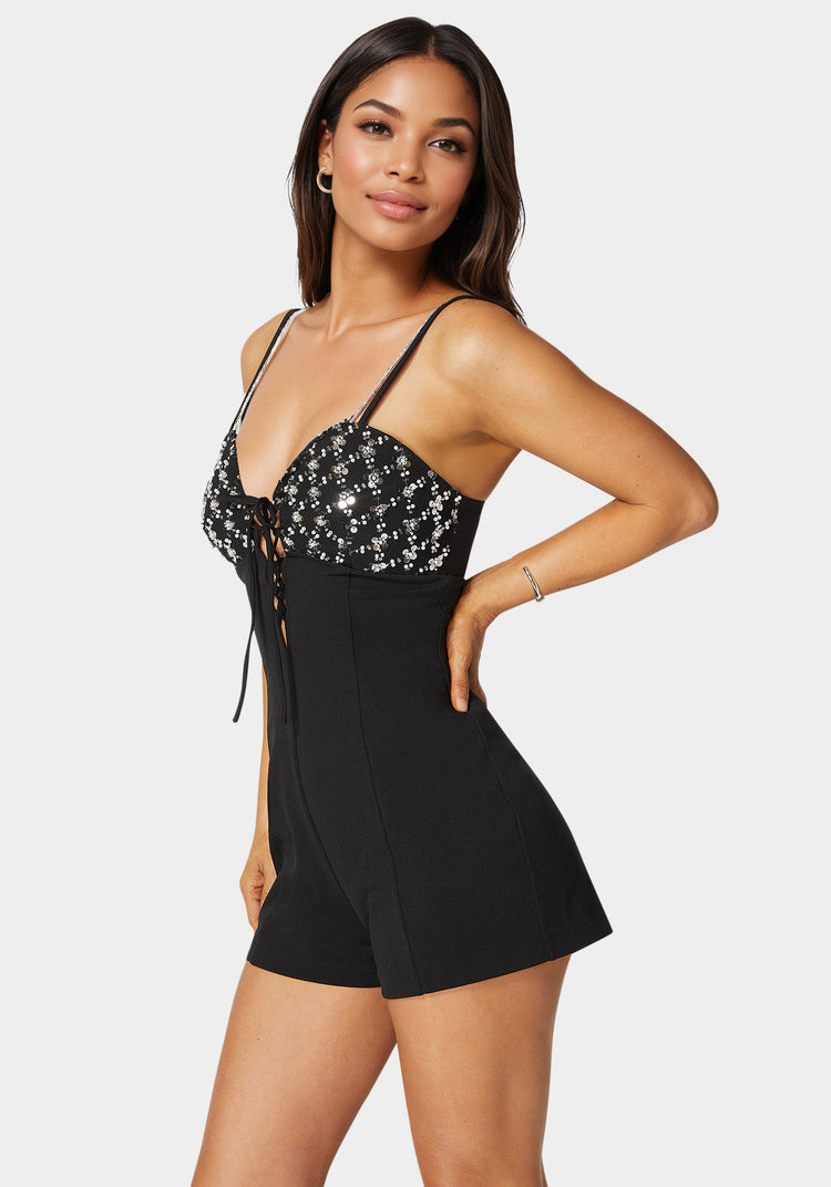 Bebe Embellished Detail Knit Romper
