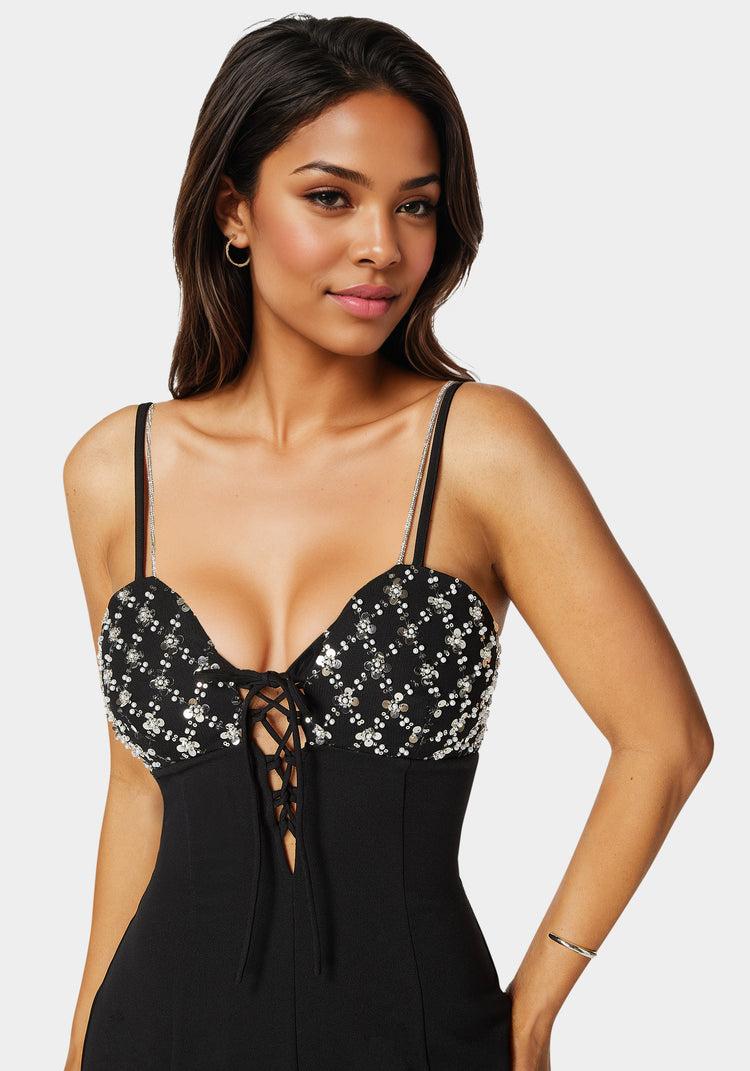 Bebe Embellished Detail Knit Romper