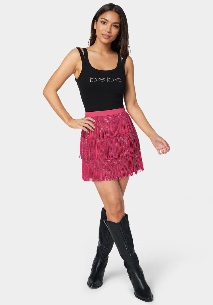 Bebe Embellished Fringe Skirt