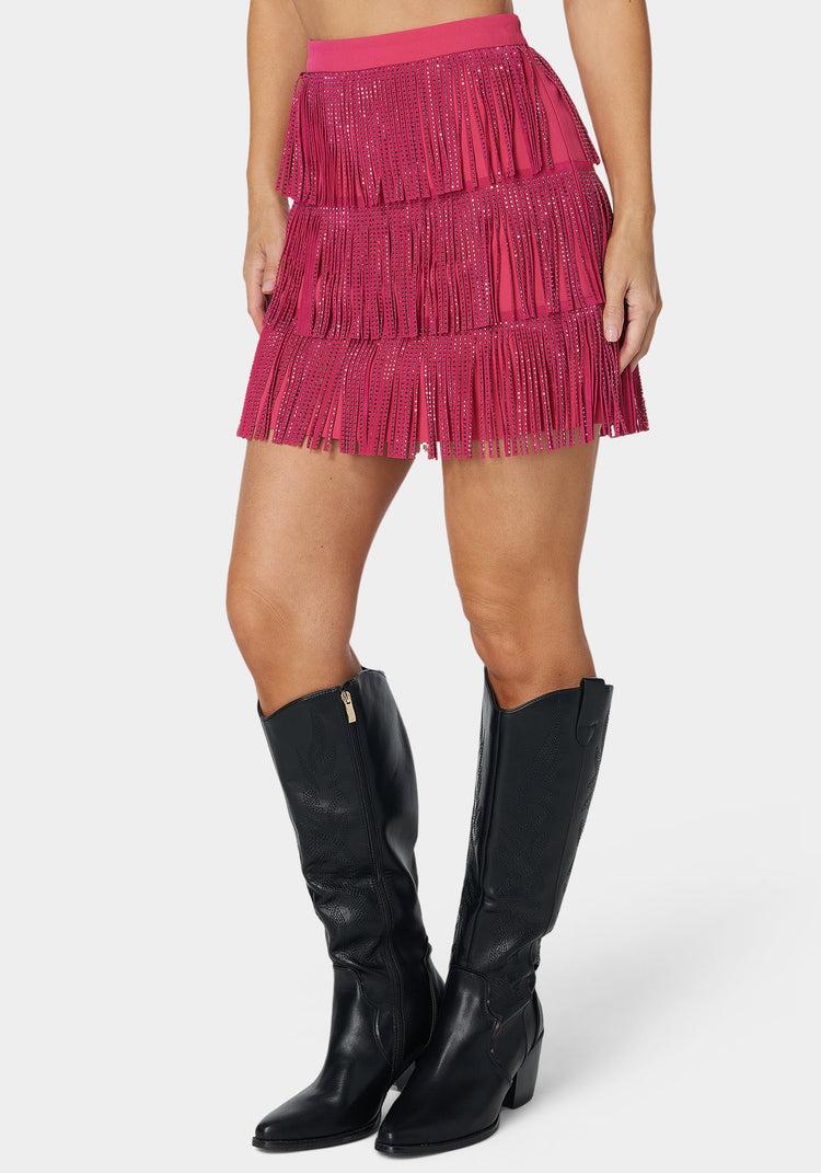 bebe Embellished Fringe Skirt
