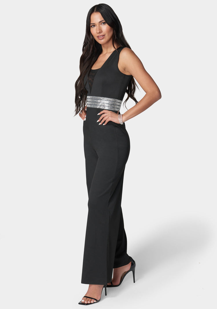 Bebe Embellished Wide Leg Jumpsuit