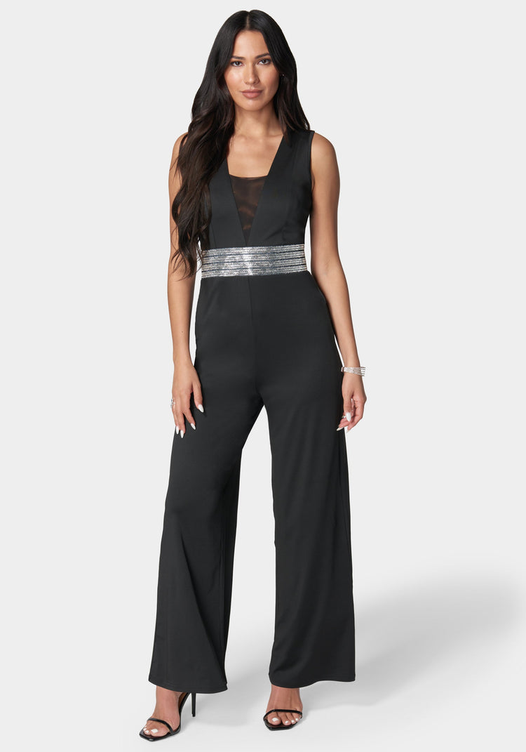 bebe Embellished Wide Leg Jumpsuit