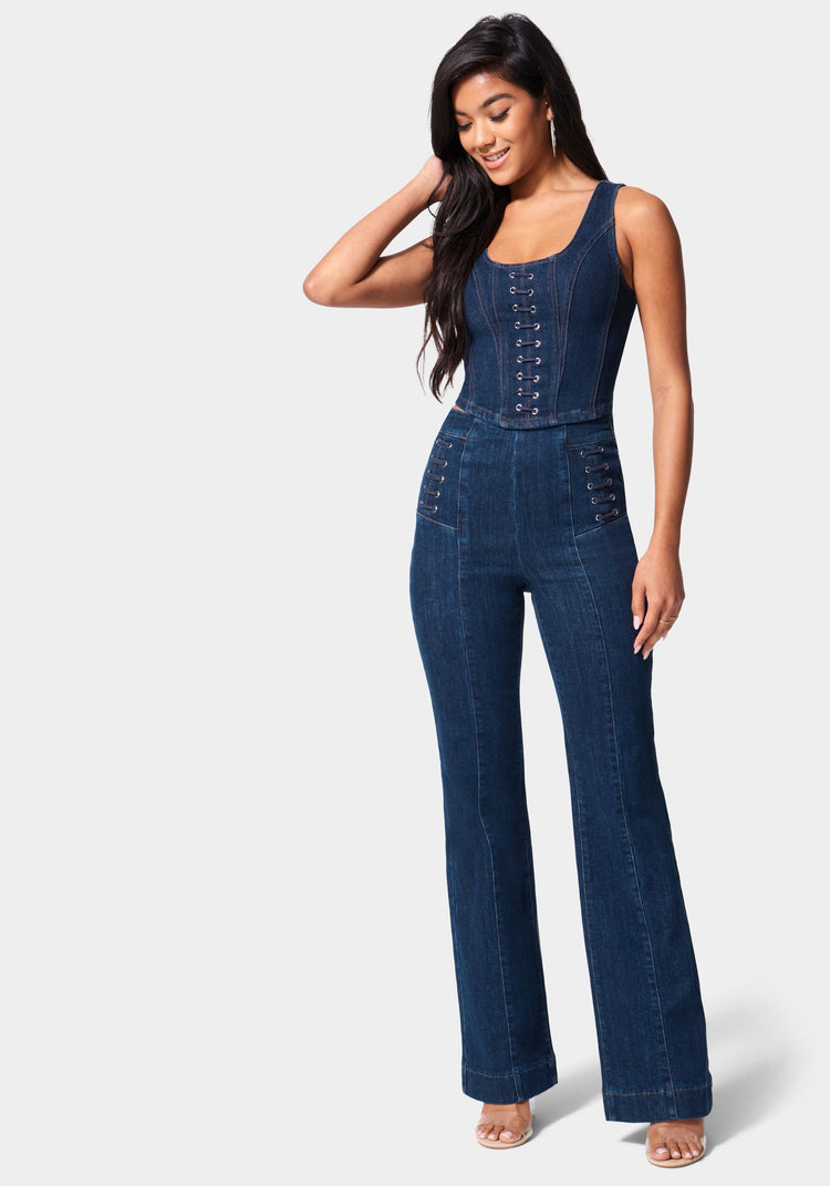 Bebe Eyelet Denim Bustier