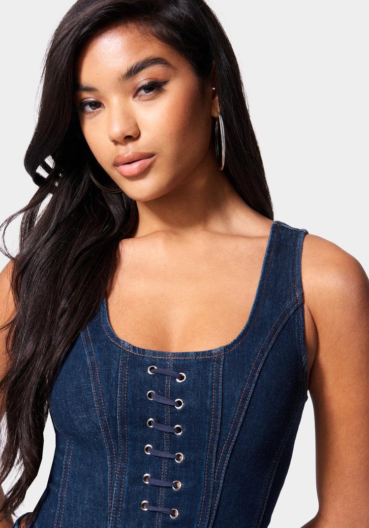 Bebe Eyelet Denim Bustier