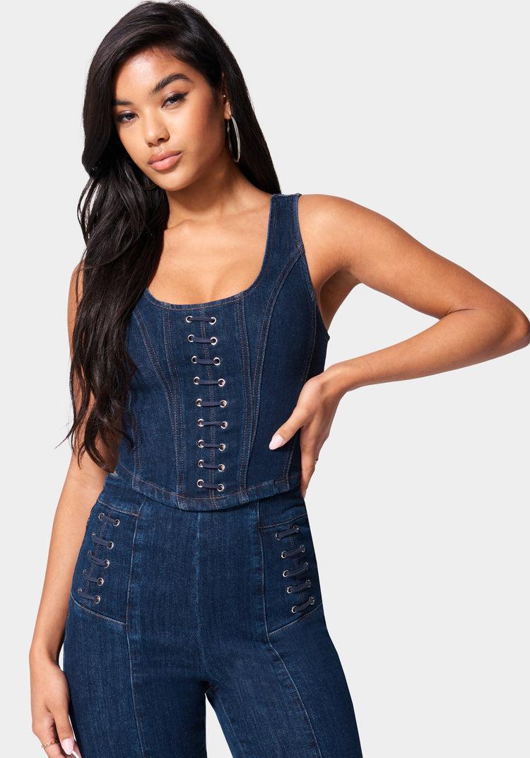 bebe Eyelet Denim Bustier