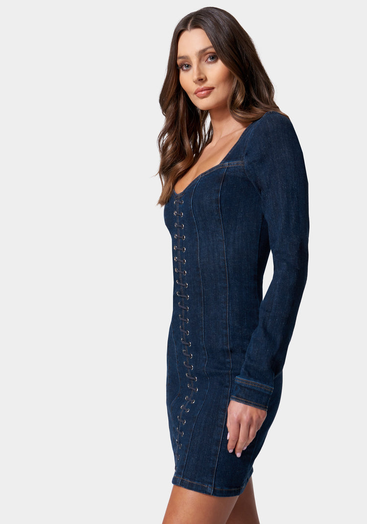 Bebe Eyelet Detail Denim Dress