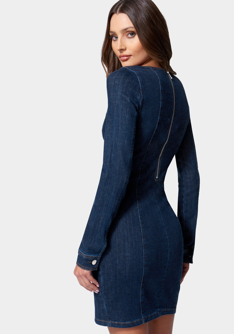 Bebe Eyelet Detail Denim Dress