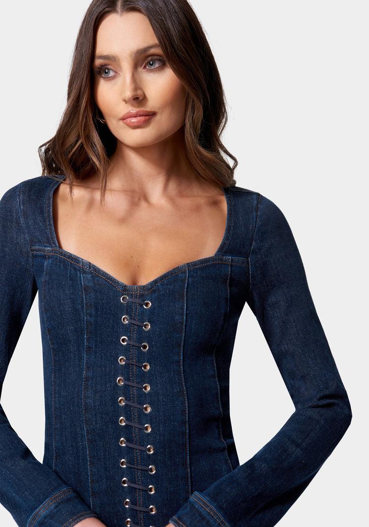 Bebe Eyelet Detail Denim Dress
