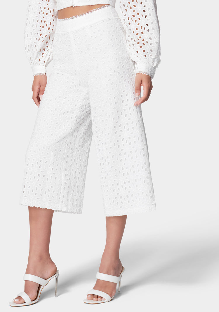 bebe Eyelet Detail Wide Leg Pant