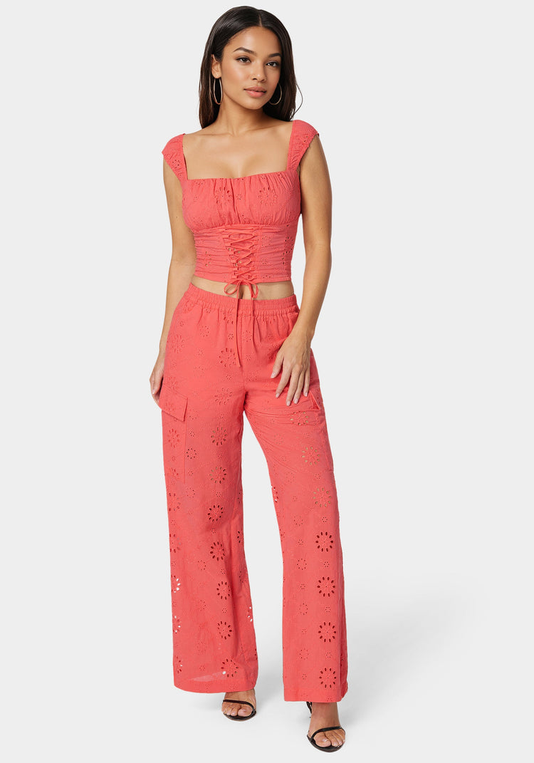 bebe Eyelet Lace Up Corset