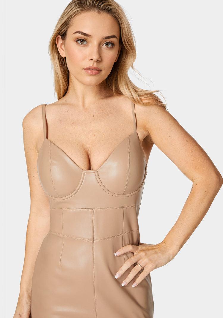 Bebe Faux Leather Bustier Midi Dress