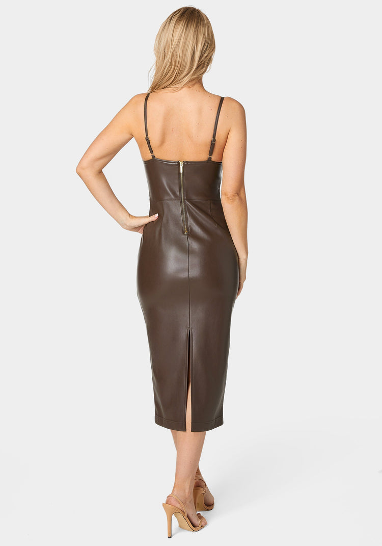 Bebe Faux Leather Bustier Midi Dress