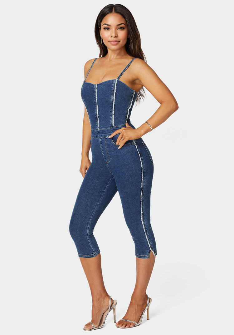 Bebe Fitted Capri Denim Jumpsuit