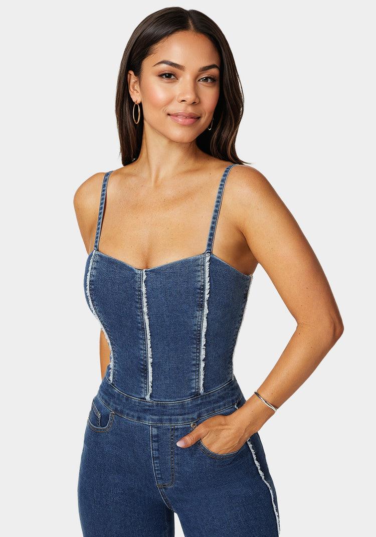 Bebe Fitted Capri Denim Jumpsuit