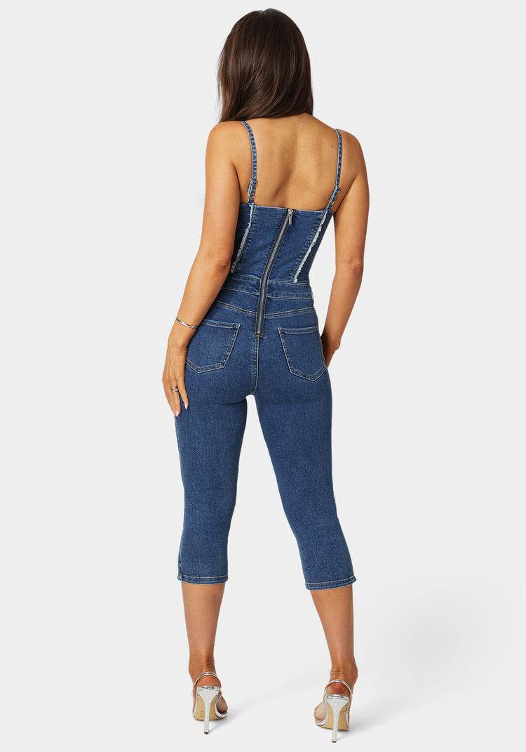 Bebe Fitted Capri Denim Jumpsuit