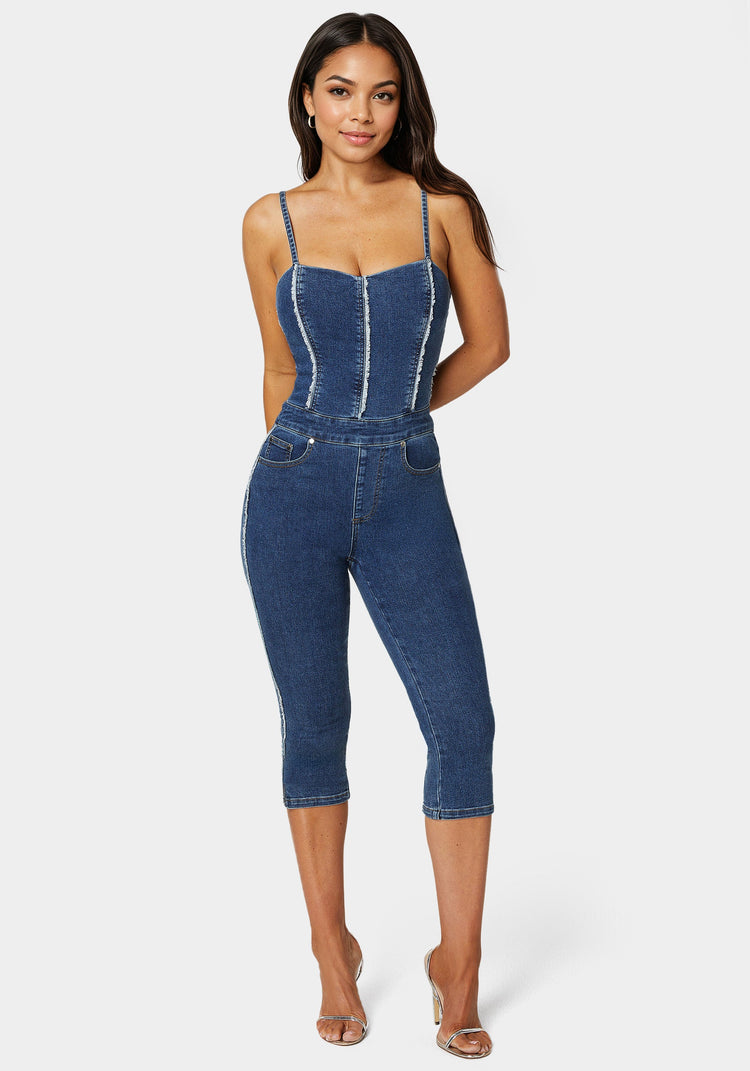 bebe Fitted Capri Denim Jumpsuit
