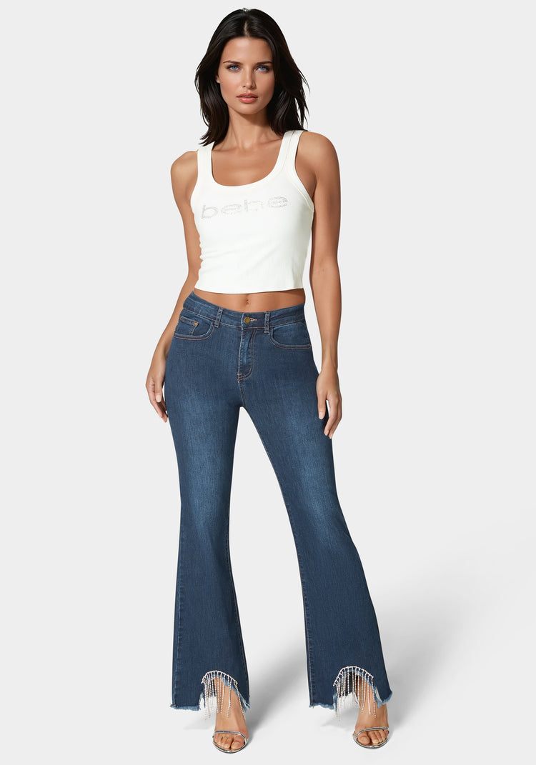 Bebe Flare Pant With Rhinestone Fringe