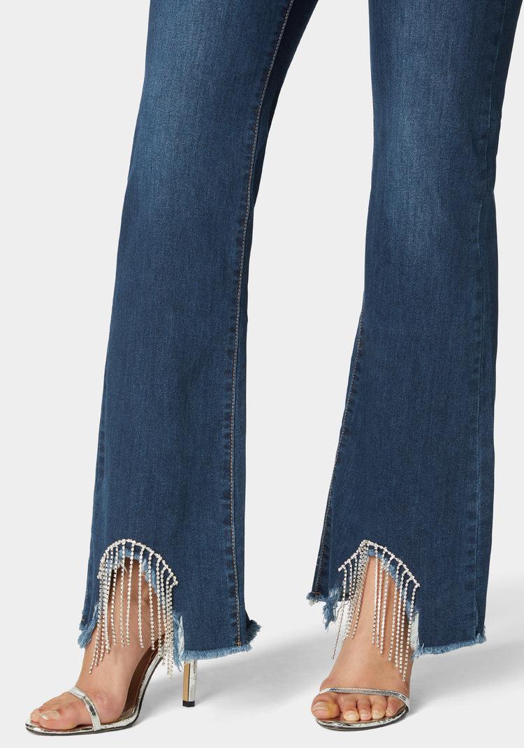 Bebe Flare Pant With Rhinestone Fringe