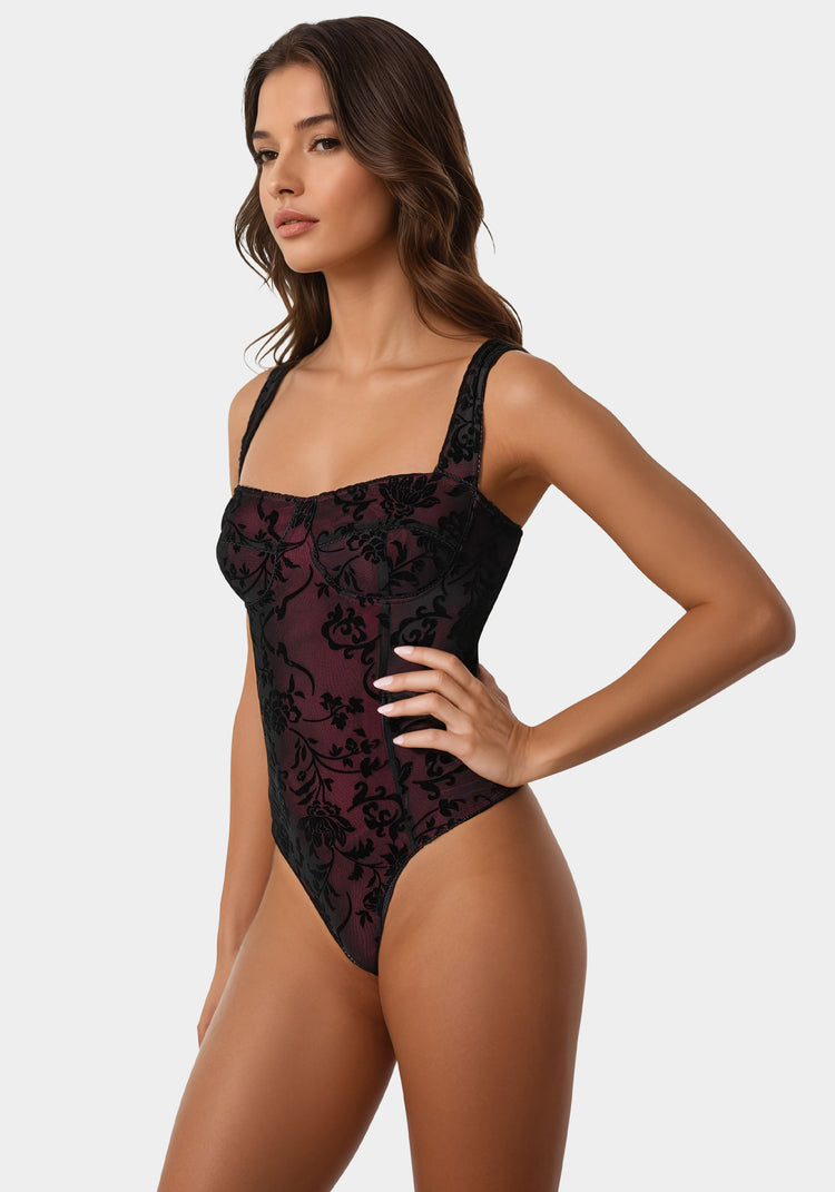 Bebe Flocked Mesh Bodysuit