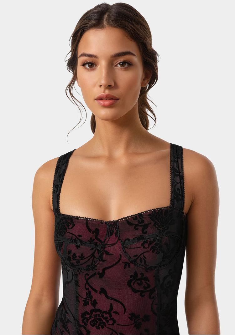Bebe Flocked Mesh Bodysuit