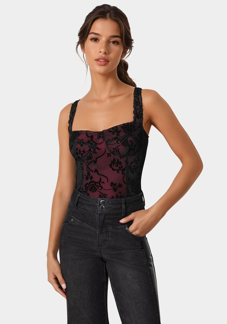 bebe Flocked Mesh Bodysuit