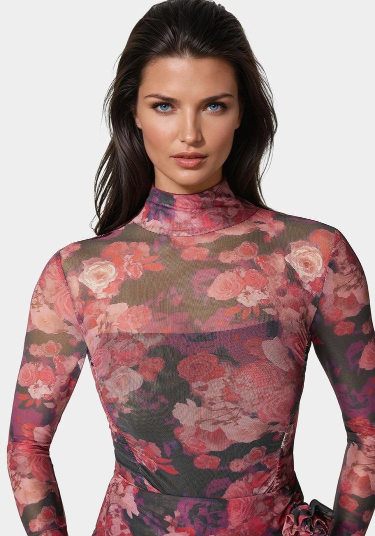 Bebe Floral Mesh Bodysuit