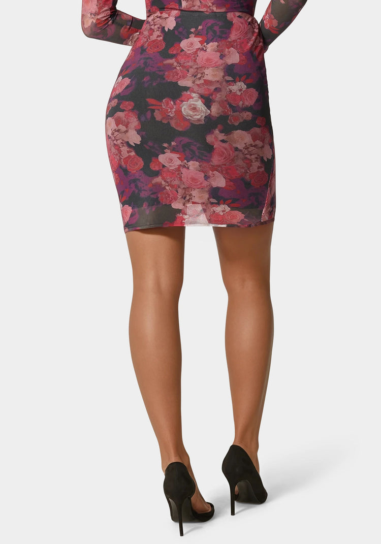 Bebe Floral Mesh Mini Skirt