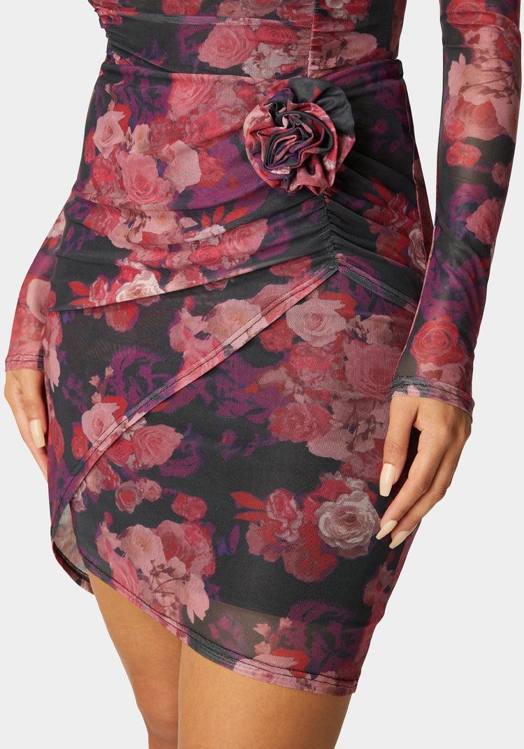 Bebe Floral Mesh Mini Skirt