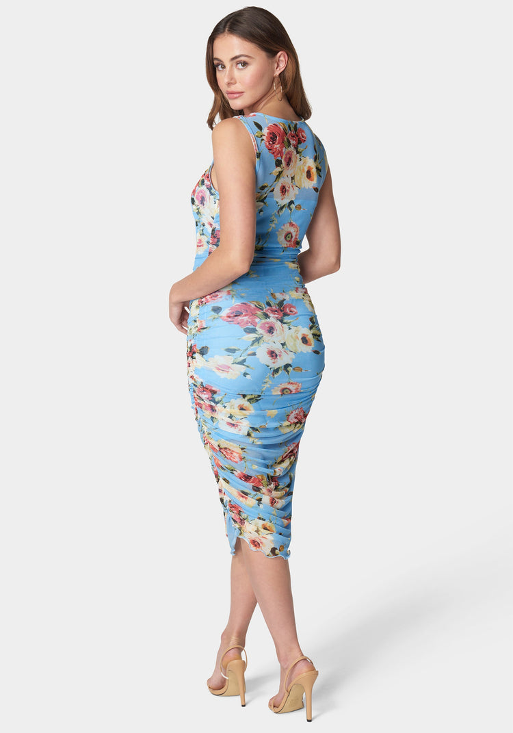 Bebe Floral Midi Mesh Dress