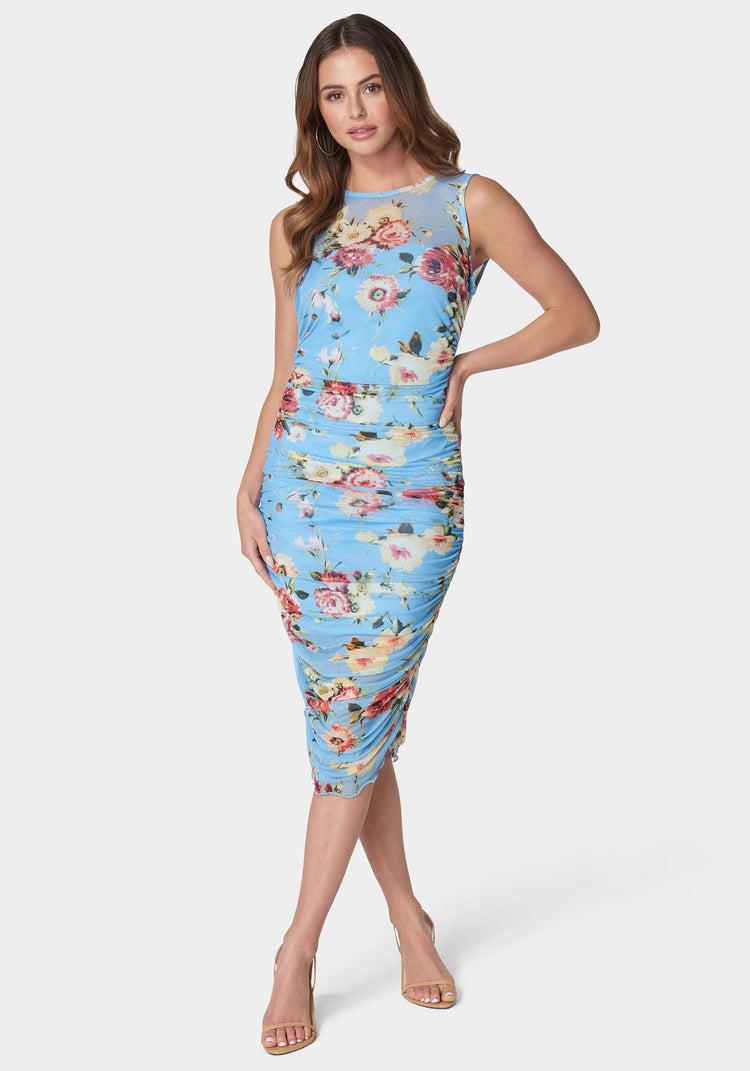 bebe Floral Midi Mesh Dress
