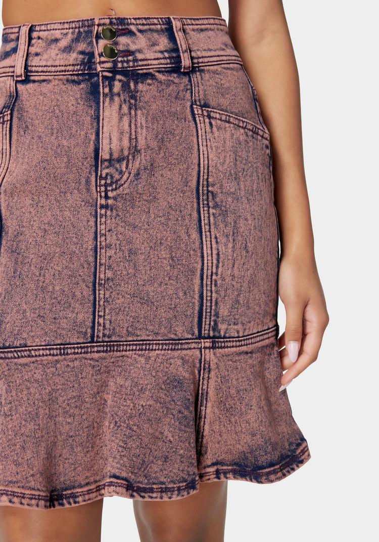 Bebe Flounce Detail Denim Skirt