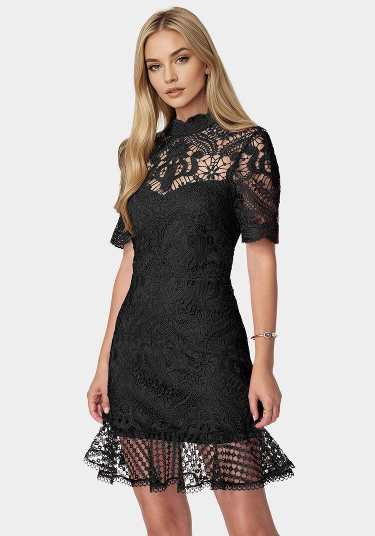 Bebe Flounce Lace Mini Dress