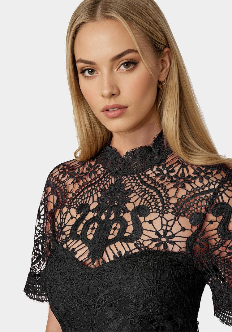 Bebe Flounce Lace Mini Dress