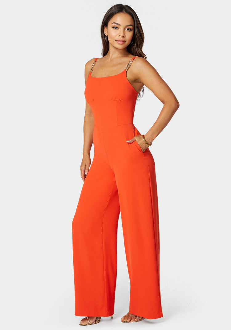 Bebe Fluid Crepe Palazzo Leg Jumpsuit