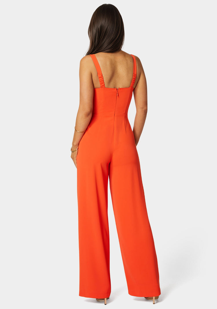 Bebe Fluid Crepe Palazzo Leg Jumpsuit