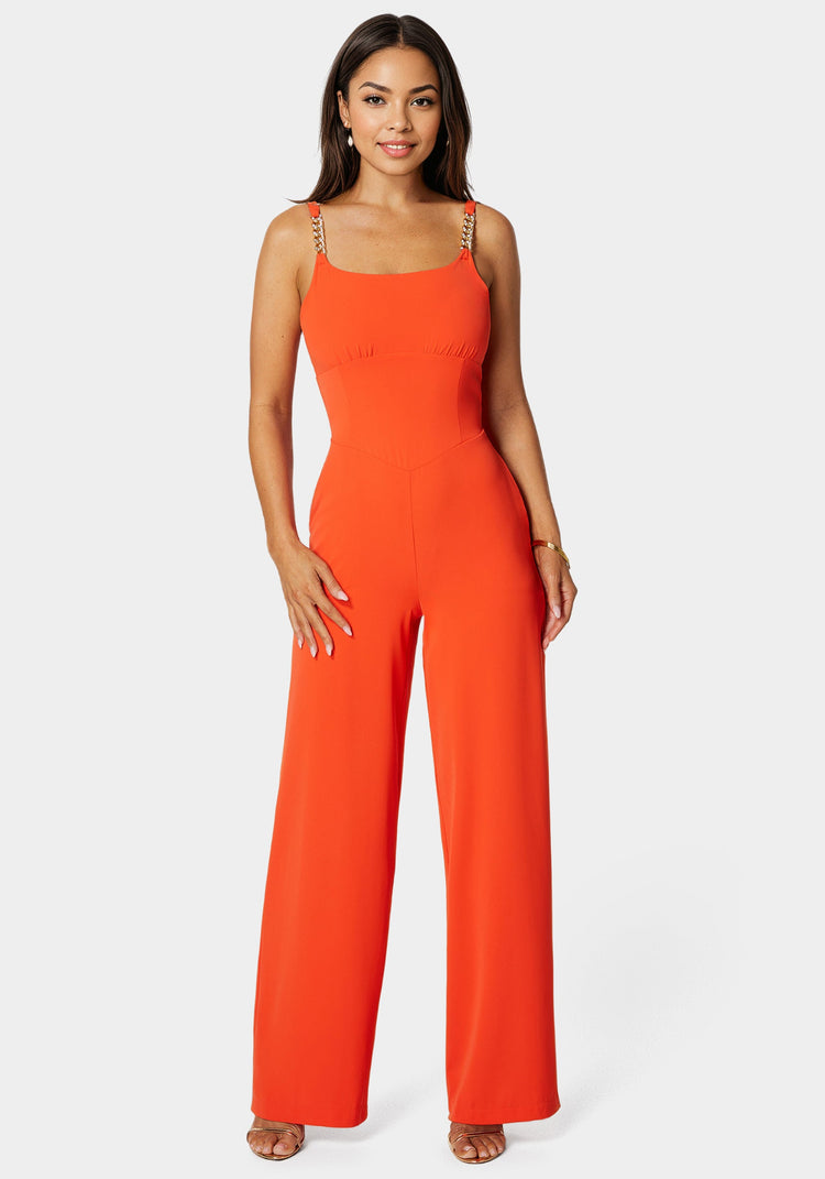 bebe Fluid Crepe Palazzo Leg Jumpsuit