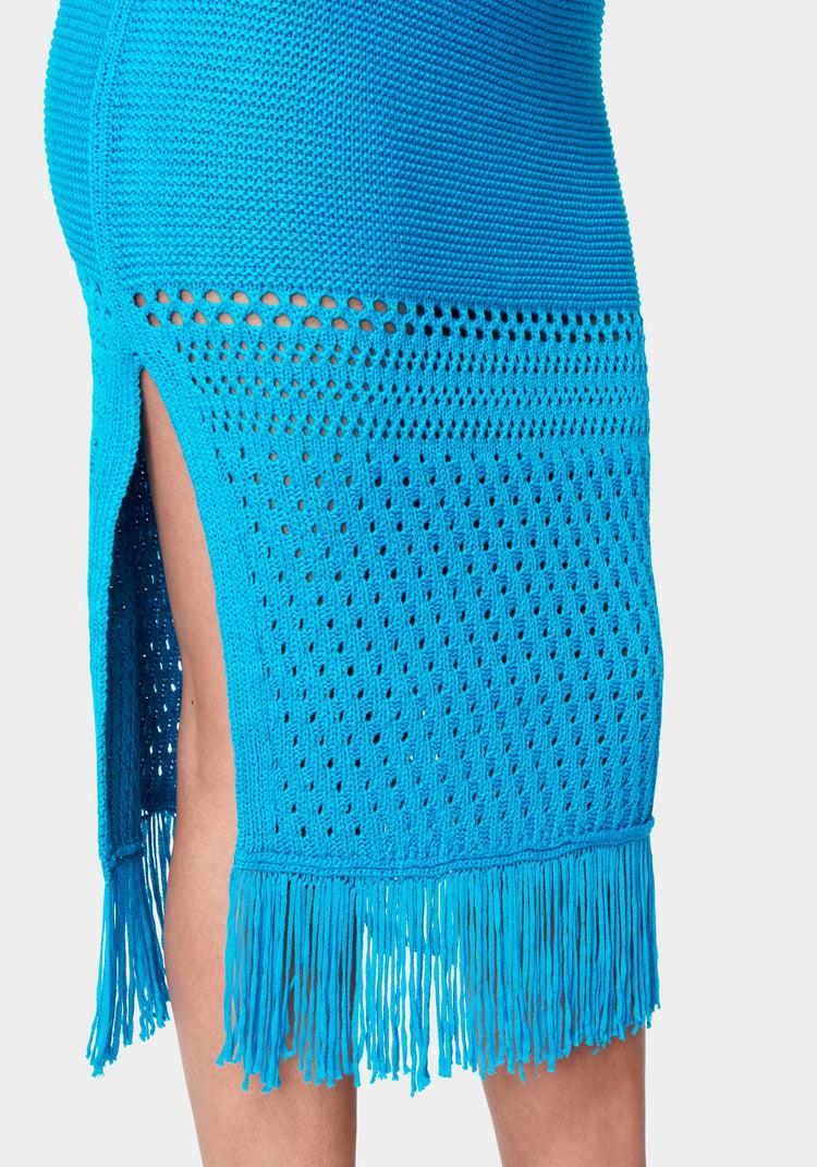 Bebe Fringe Detail Slit Front Sweater Skirt