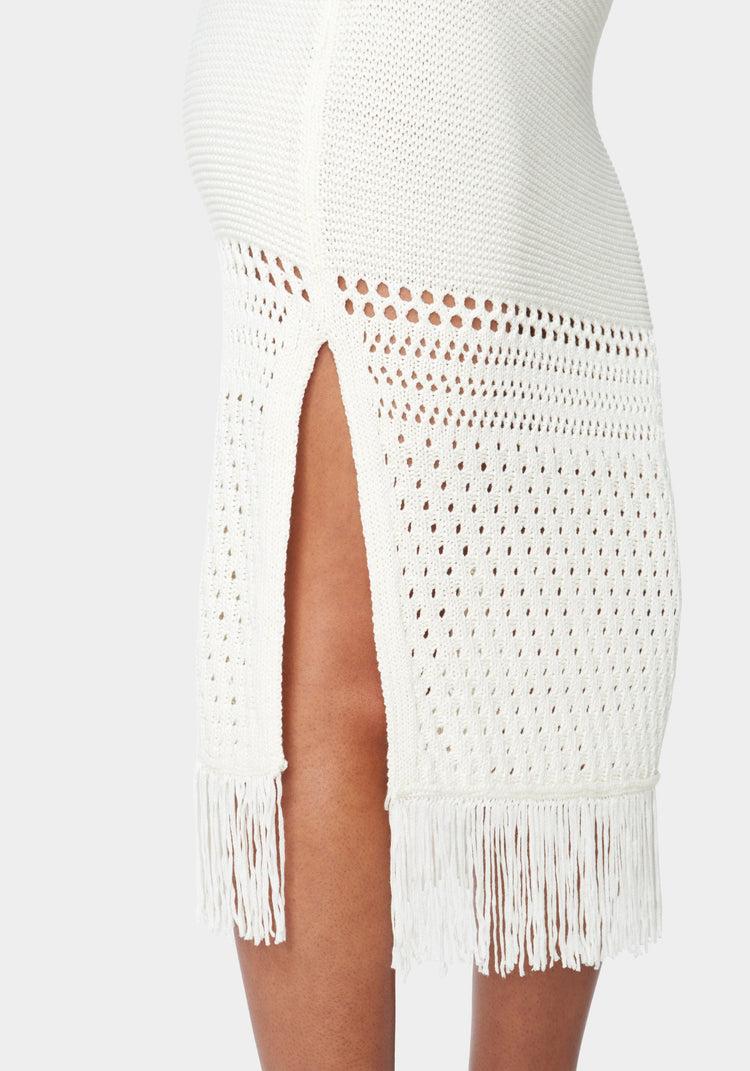 Bebe Fringe Detail Slit Front Sweater Skirt