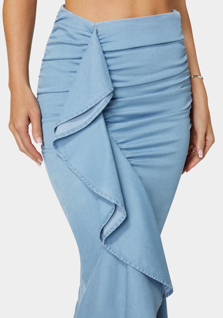 Bebe Front Cascade Tencel Midi Skirt