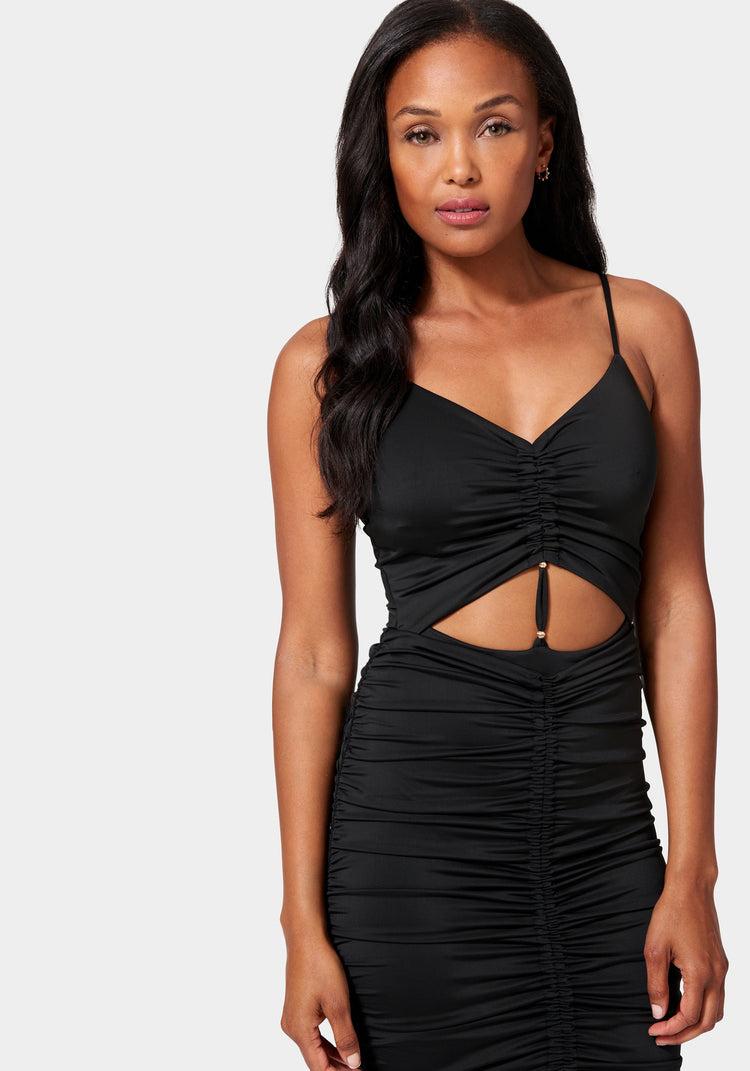 bebe Front Keyhole Ruched Knit Bodysuit