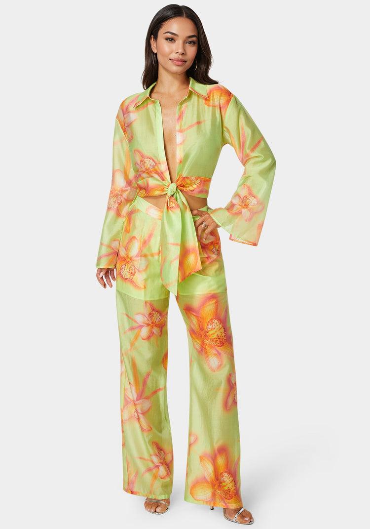 Bebe Front Tie Flowy Blouse