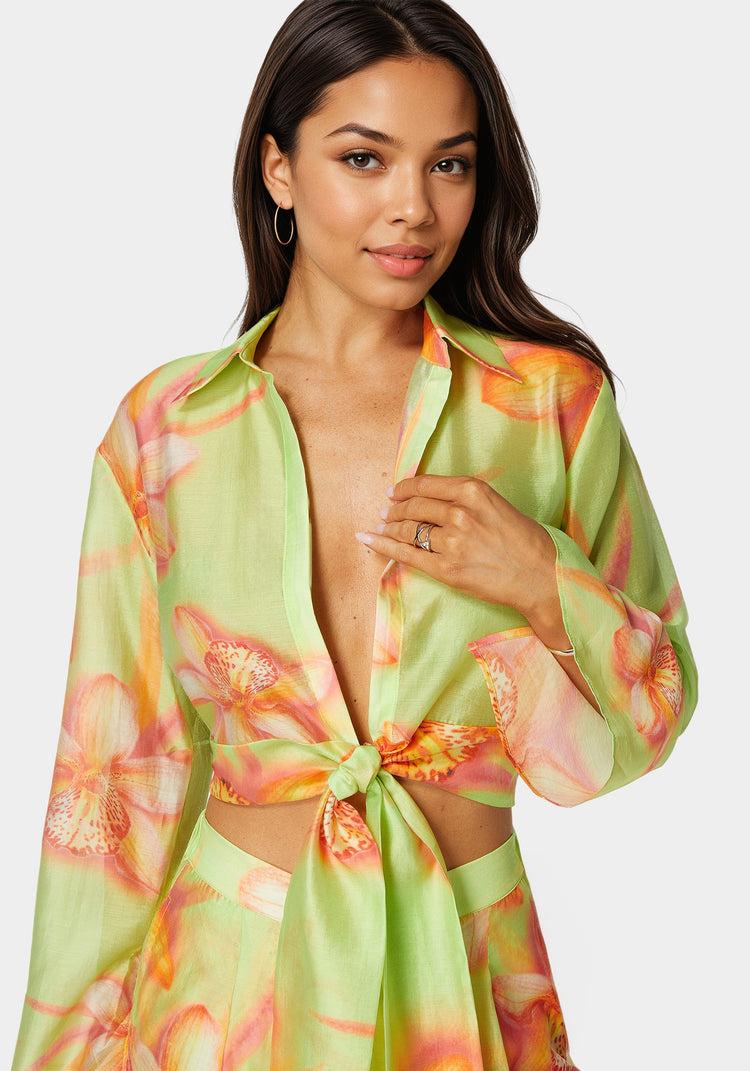 Bebe Front Tie Flowy Blouse