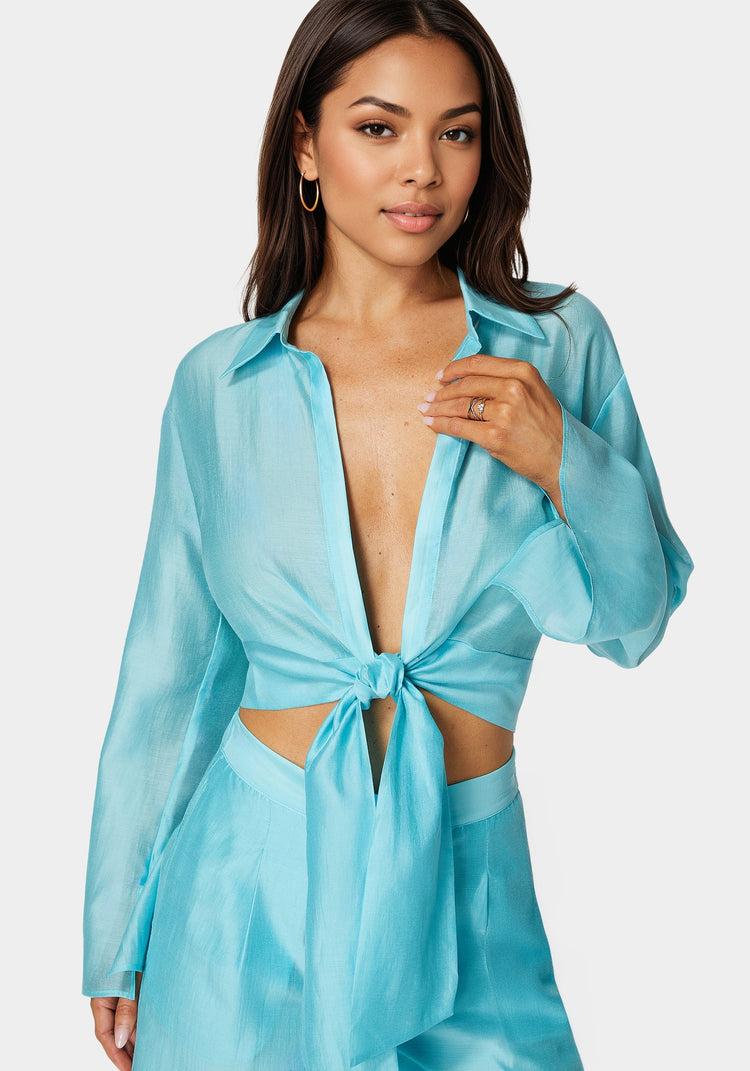 Bebe Front Tie Flowy Blouse