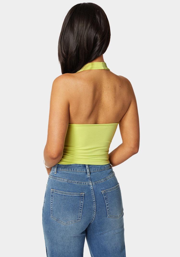 Bebe Halter Drape Embellished Top