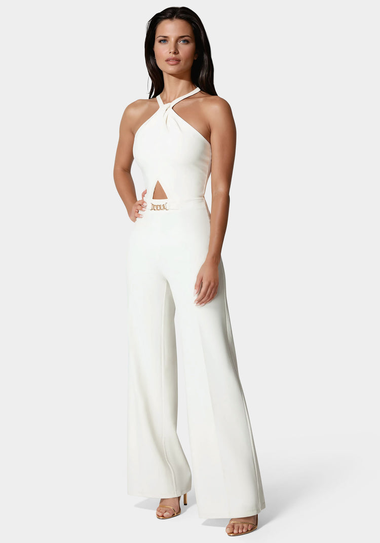 Bebe Halter Palazzo Leg Jumpsuit