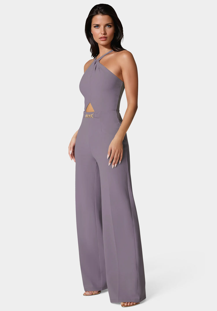 Bebe Halter Palazzo Leg Jumpsuit