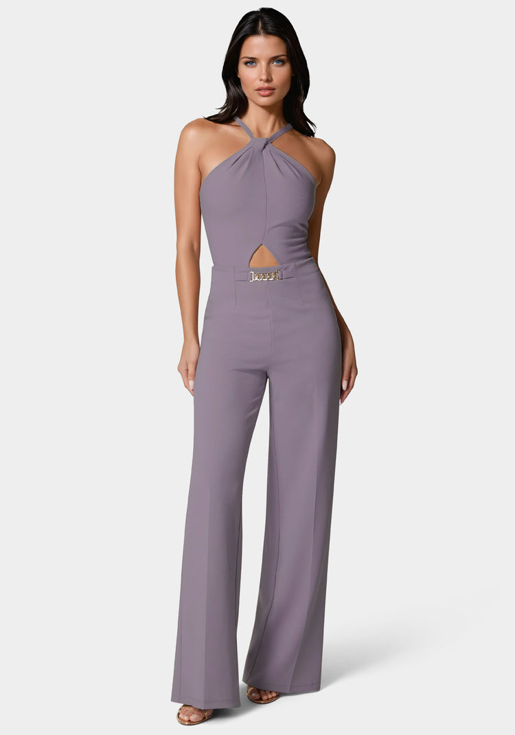 bebe Halter Palazzo Leg Jumpsuit