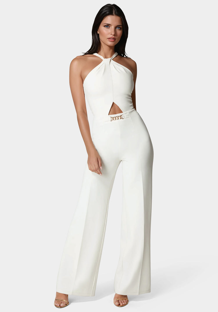 bebe Halter Palazzo Leg Jumpsuit