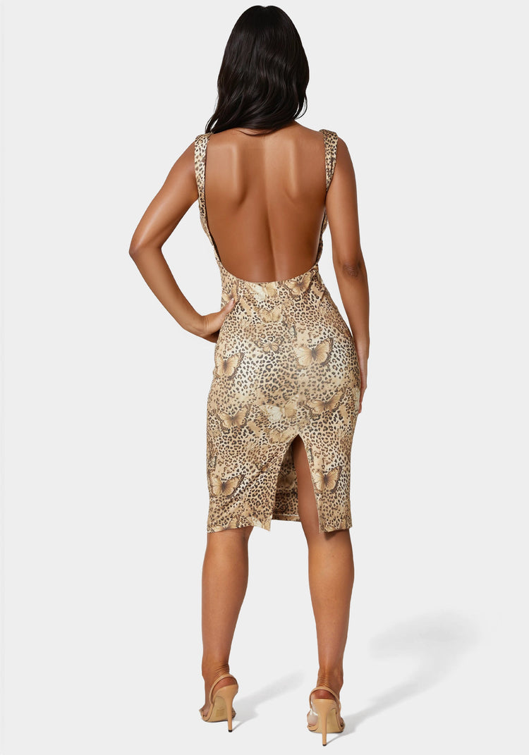 Bebe High Neck Open Back Midi Dress