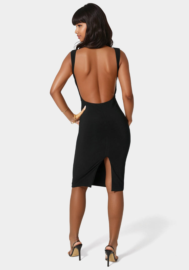 Bebe High Neck Open Back Midi Dress